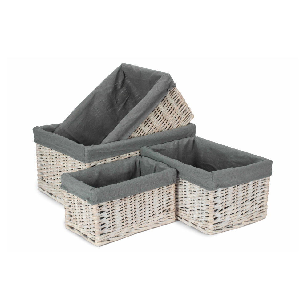 White Wash Grey Lined Open Storage Basket