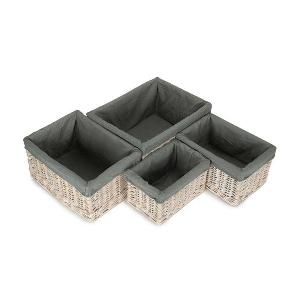 Red Hamper White Wash Grey Lined Open Storage Basket