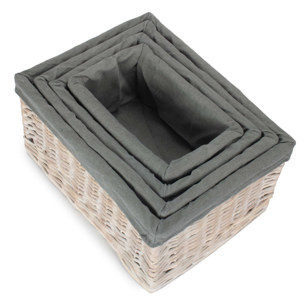 White Wash Grey Lined Open Storage Basket