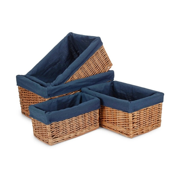 Double Steamed Navy Cotton Lined Willow Storage Basket