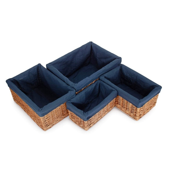 Double Steamed Navy Cotton Lined Willow Storage Basket