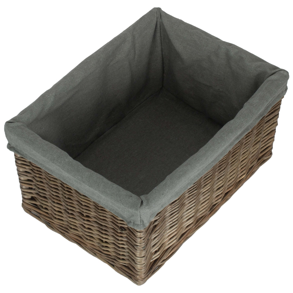 Red Hamper Antique Wash Grey Cotton Grey Lined Willow Storage Baskets