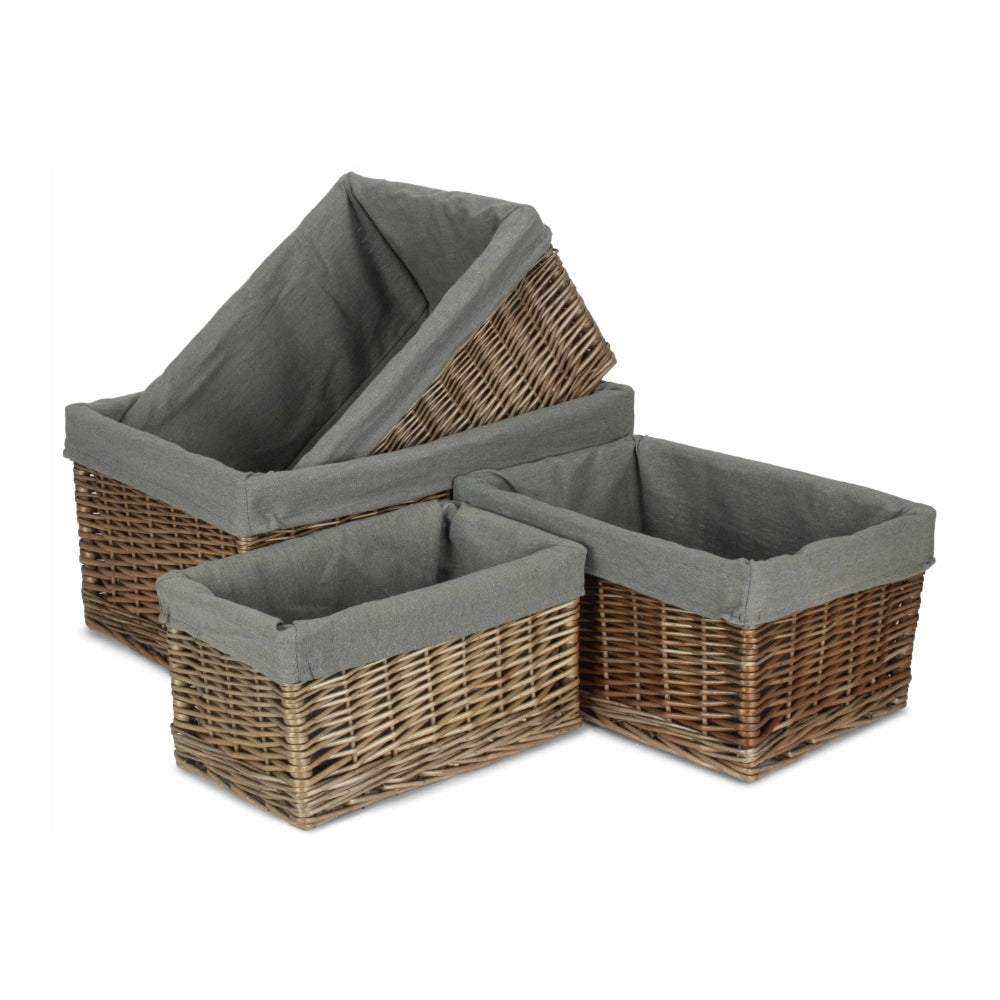 Red Hamper Antique Wash Grey Cotton Grey Lined Willow Storage Baskets