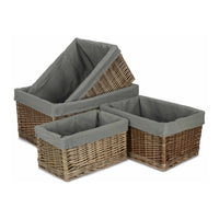 Red Hamper Antique Wash Grey Cotton Grey Lined Willow Storage Baskets