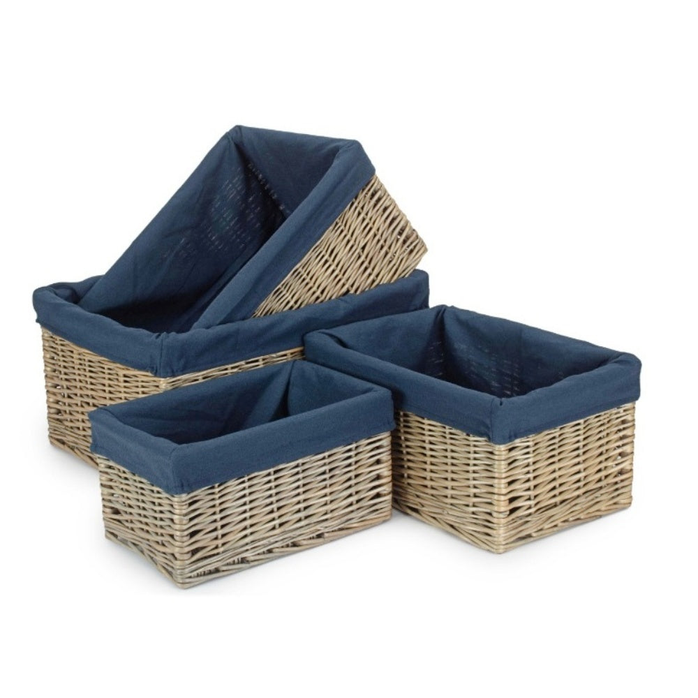 Antique Wash Navy Cotton Lined Willow Storage Basket
