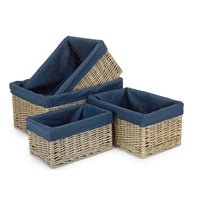 Antique Wash Navy Cotton Lined Willow Storage Basket