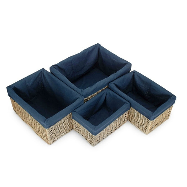 Antique Wash Navy Cotton Lined Willow Storage Basket