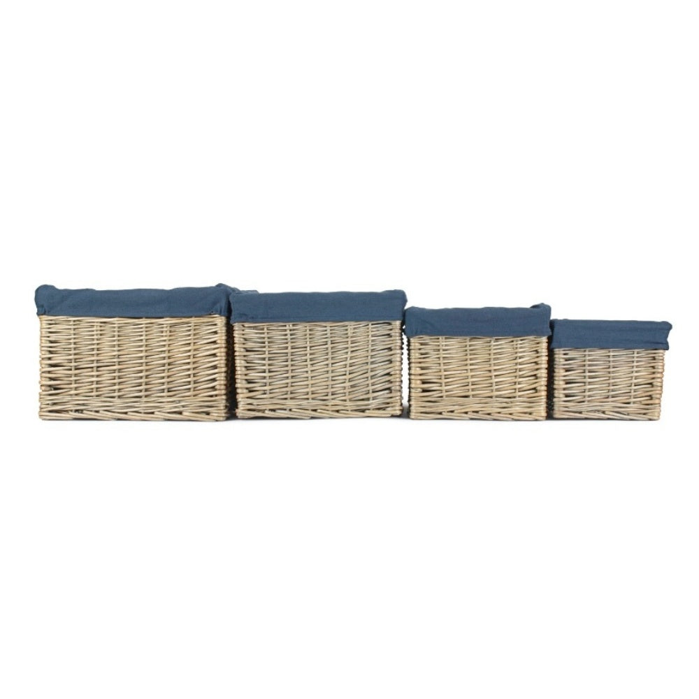 Antique Wash Navy Cotton Lined Willow Storage Basket