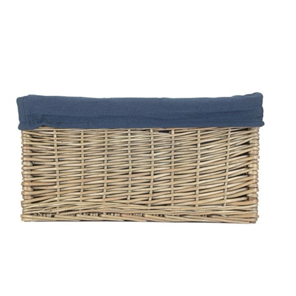 Antique Wash Navy Cotton Lined Willow Storage Basket