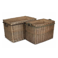 Panier à bûches en osier à poignée rectangulaire