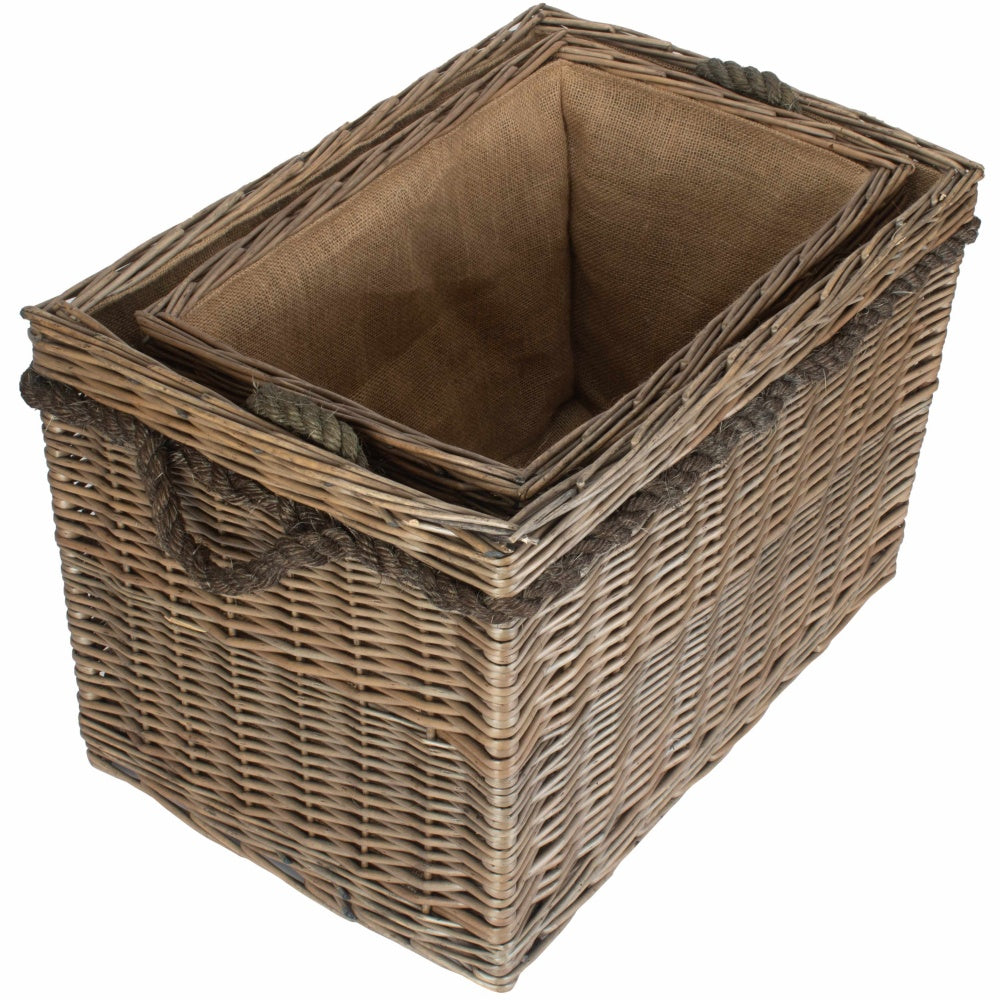 Panier à bûches en osier à poignée rectangulaire