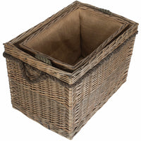 Panier à bûches en osier à poignée rectangulaire