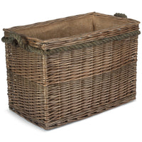 Panier à bûches en osier à poignée rectangulaire