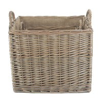 Antique Wash Square Hessian Lined Wicker Log Basket