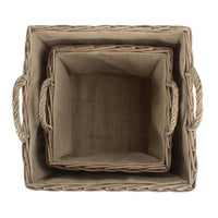 Antique Wash Square Hessian Lined Wicker Log Basket