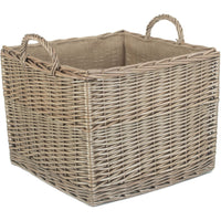 Antique Wash Square Hessian Lined Wicker Log Basket
