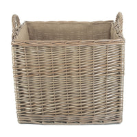 Antique Wash Square Hessian Lined Wicker Log Basket