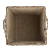 Antique Wash Square Hessian Lined Wicker Log Basket