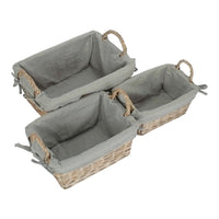 Wicker Antique Wash Finish Handled Grey Cotton Lining Storage Basket