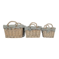 Wicker Antique Wash Finish Handled Grey Cotton Lining Storage Basket