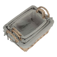 Wicker Antique Wash Finish Handled Grey Cotton Lining Storage Basket