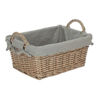 Wicker Antique Wash Finish Handled Grey Cotton Lining Storage Basket