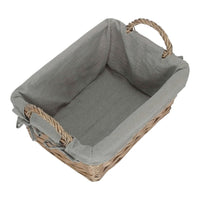 Wicker Antique Wash Finish Handled Grey Cotton Lining Storage Basket