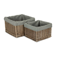 Red Hamper Small Square Antique Wash Grey Lined Storage Basket