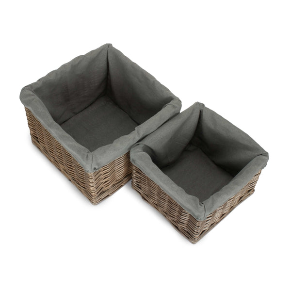 Red Hamper Small Square Antique Wash Grey Lined Storage Basket