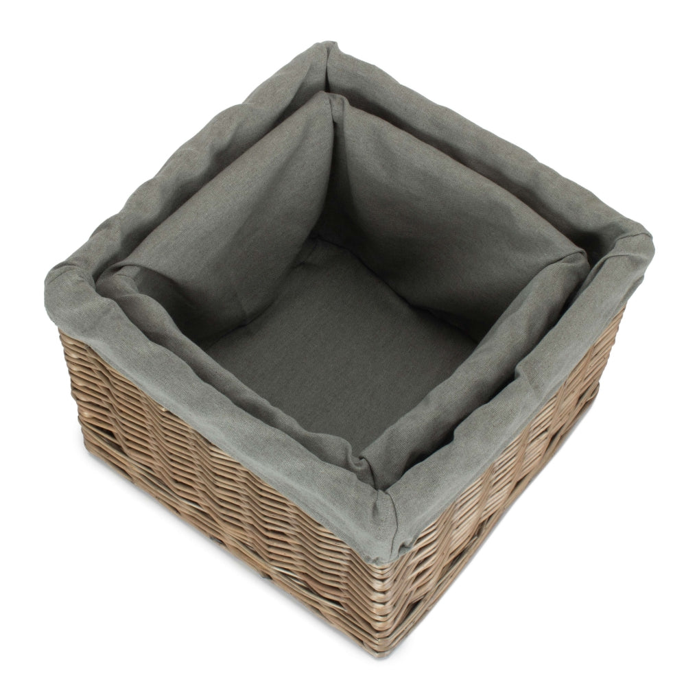 Red Hamper Small Square Antique Wash Grey Lined Storage Basket