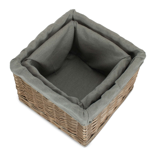 Red Hamper Small Square Antique Wash Grey Lined Storage Basket