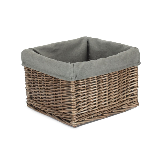 Red Hamper Small Square Antique Wash Grey Lined Storage Basket