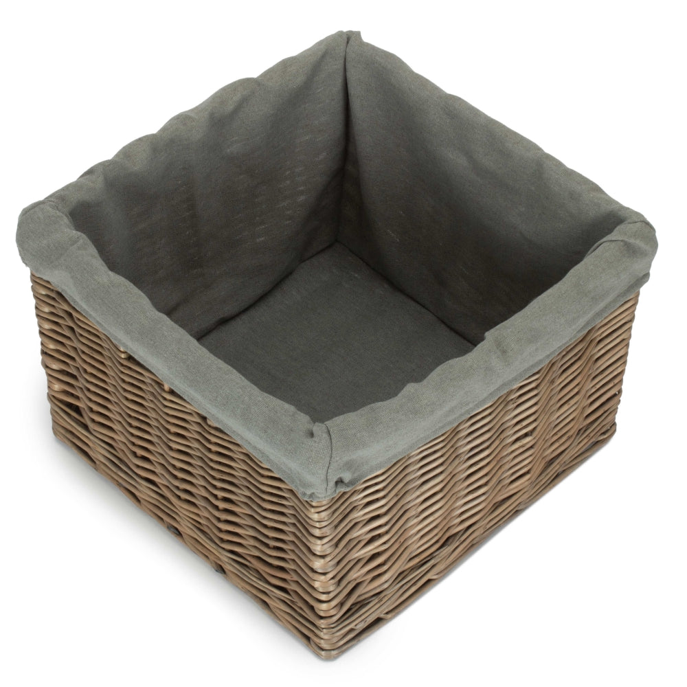Red Hamper Small Square Antique Wash Grey Lined Storage Basket