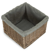 Red Hamper Small Square Antique Wash Grey Lined Storage Basket