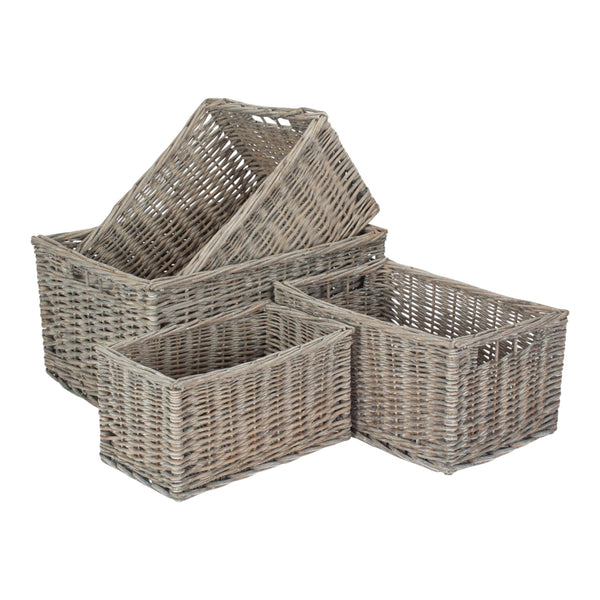 Grey Wash Unlined Willow Storage Baskets