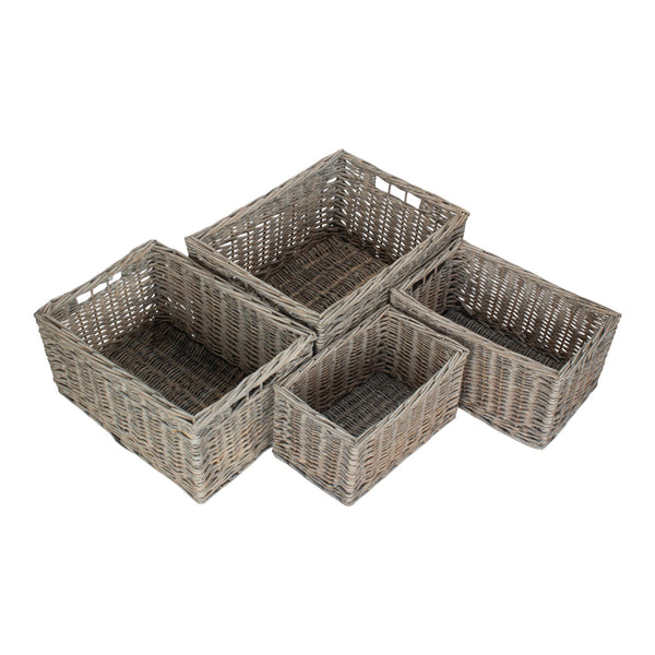 Grey Wash Unlined Willow Storage Baskets