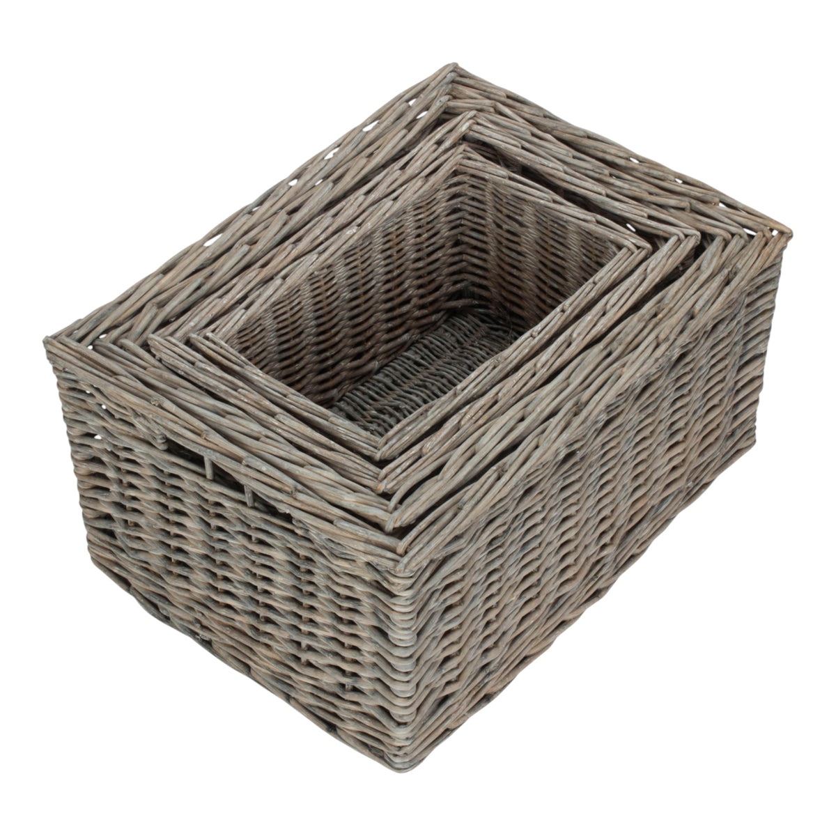 Grey Wash Unlined Willow Storage Baskets