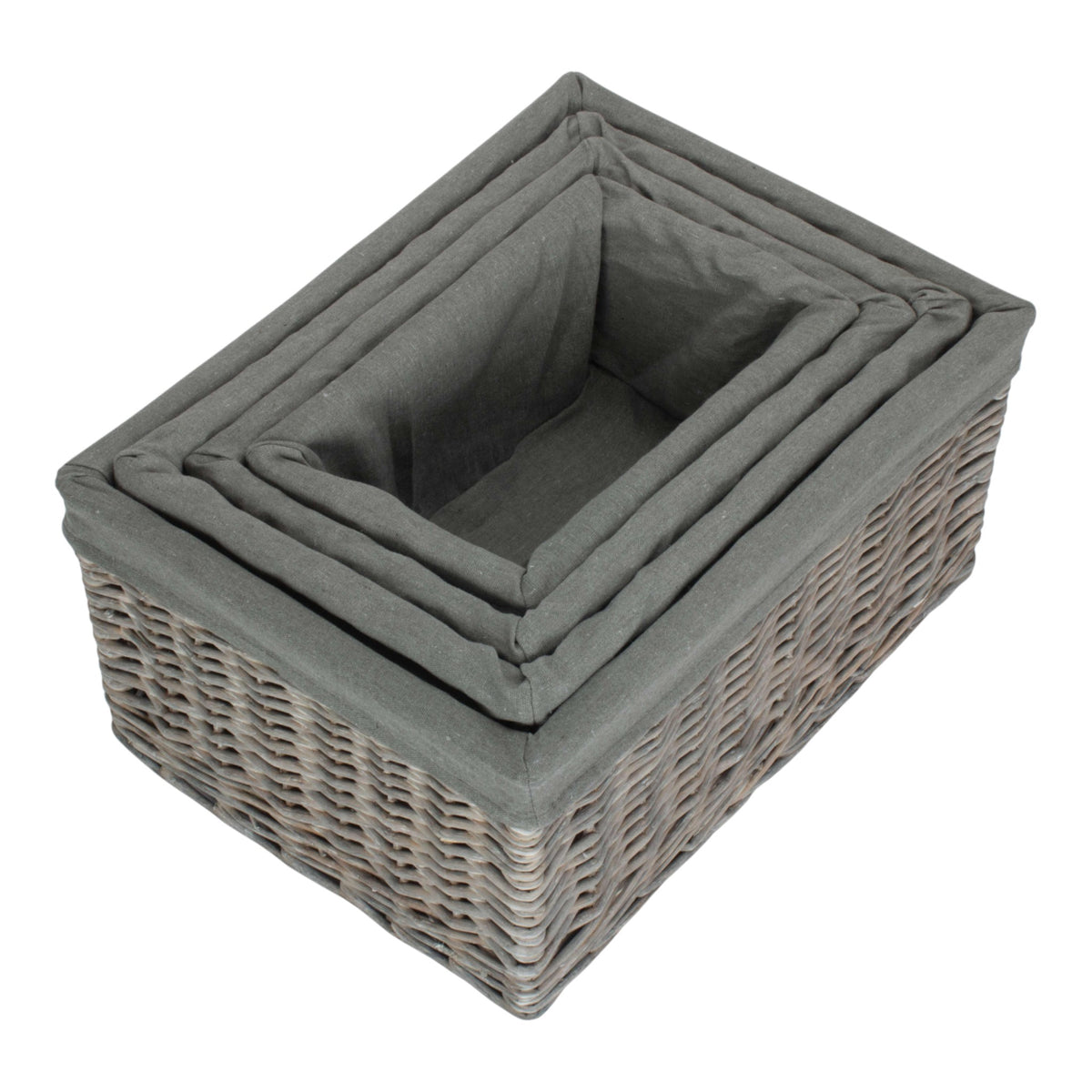 Grey Wash Grey Cotton Lined Willow Storage Baskets