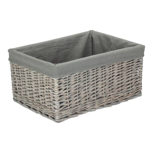 Grey Wash Grey Cotton Lined Willow Storage Baskets