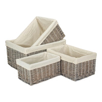 Grey Wash White Cotton Lined Willow Storage Baskets