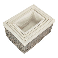 Grey Wash White Cotton Lined Willow Storage Baskets