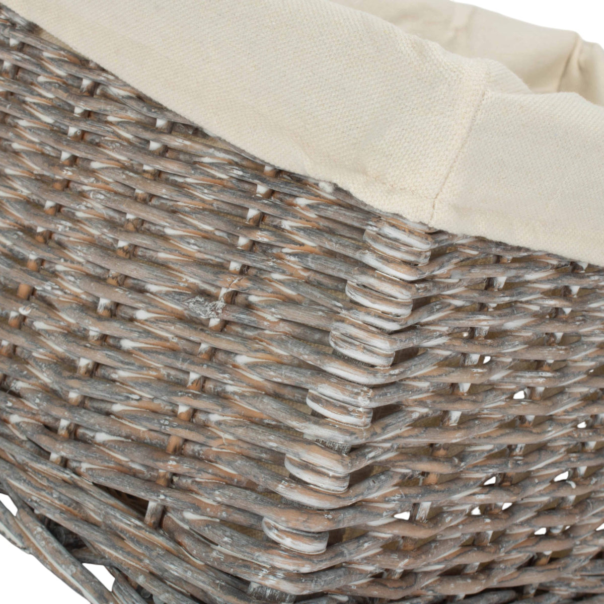 Grey Wash White Cotton Lined Willow Storage Baskets
