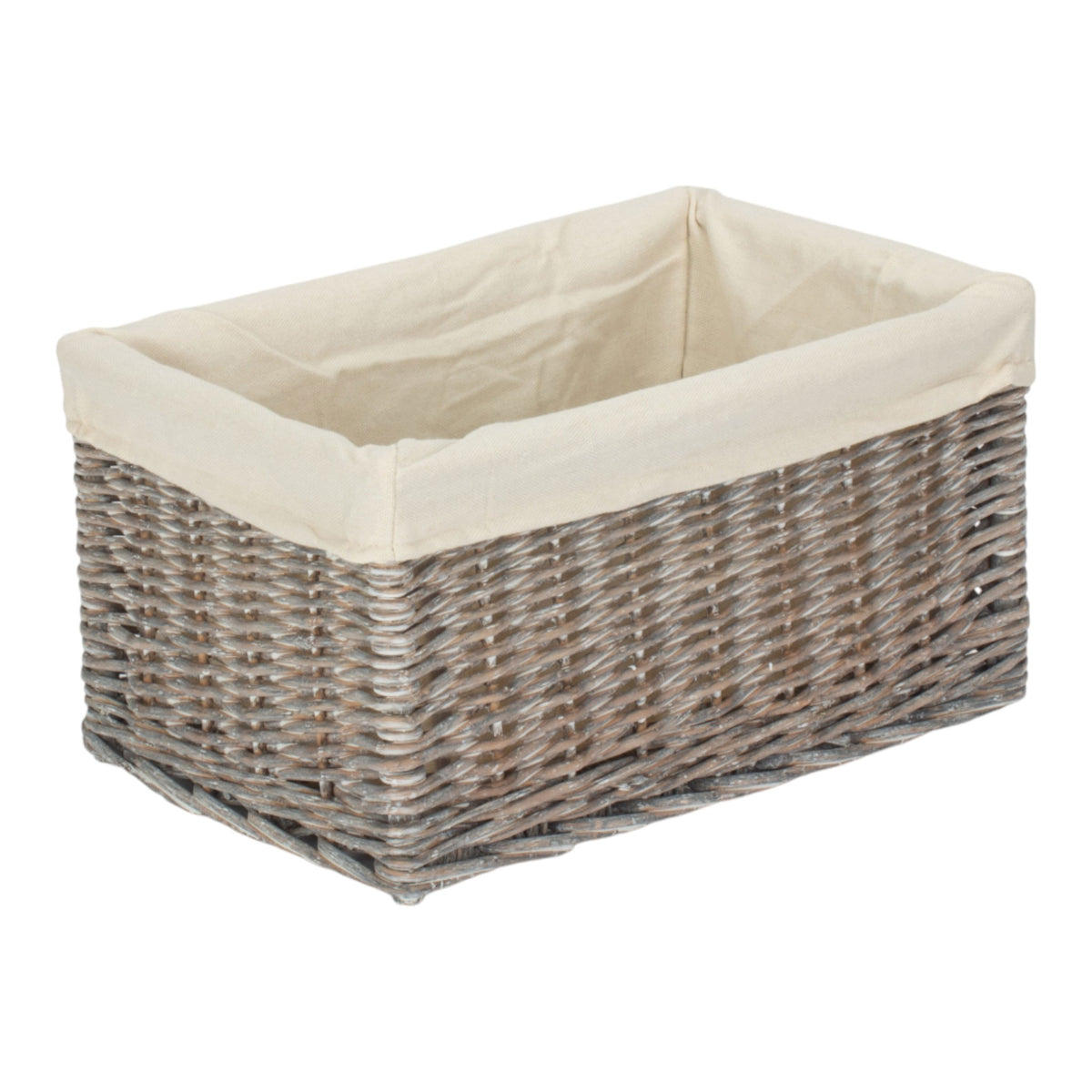 Grey Wash White Cotton Lined Willow Storage Baskets