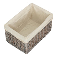 Grey Wash White Cotton Lined Willow Storage Baskets