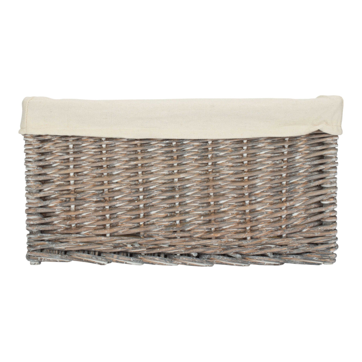 Grey Wash White Cotton Lined Willow Storage Baskets