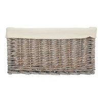 Grey Wash White Cotton Lined Willow Storage Baskets