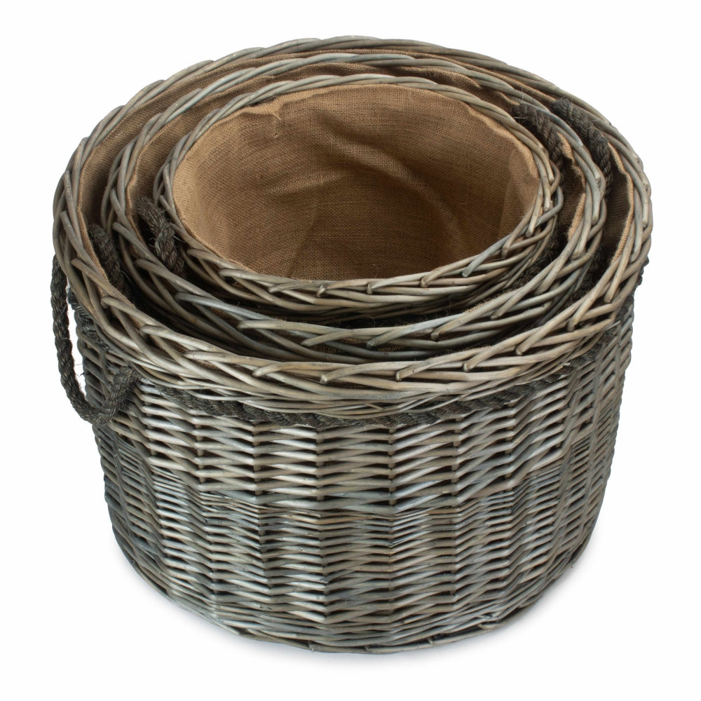 Red Hamper Antique Wash Round Storage Log Basket