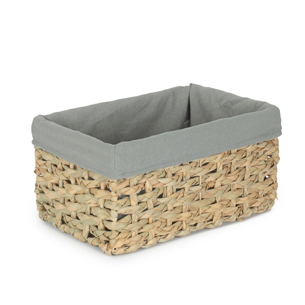 Thatch Grass Woven Storage Basket with Grey Cotton Lining
