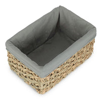 Thatch Grass Woven Storage Basket with Grey Cotton Lining