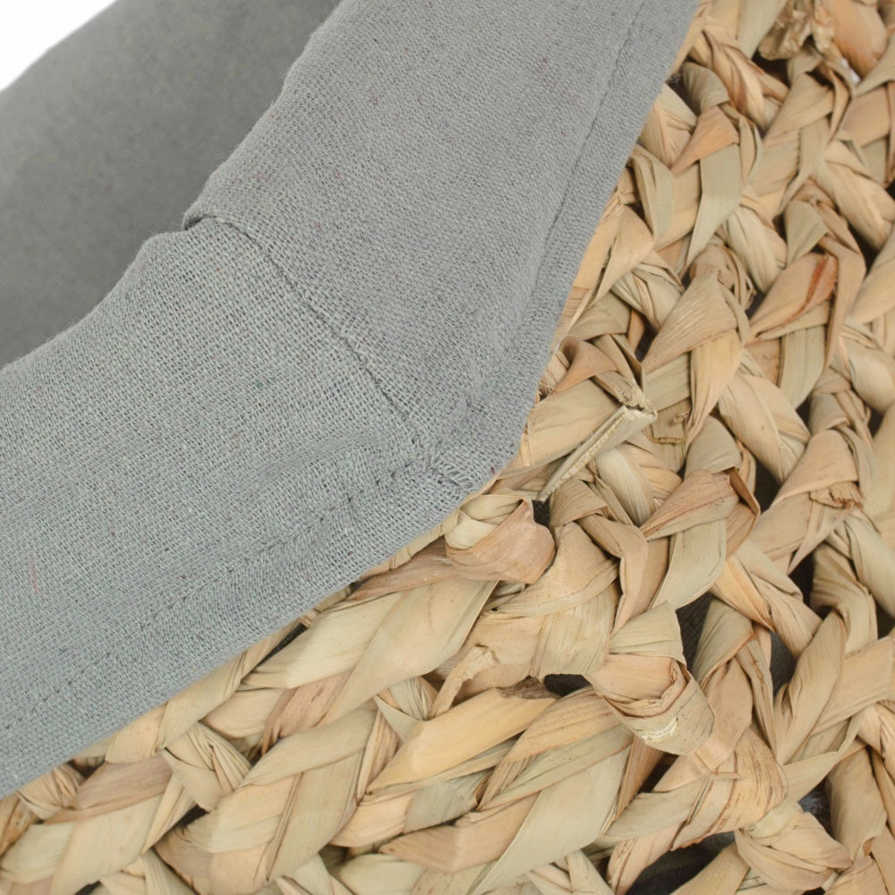 Thatch Grass Woven Storage Basket with Grey Cotton Lining